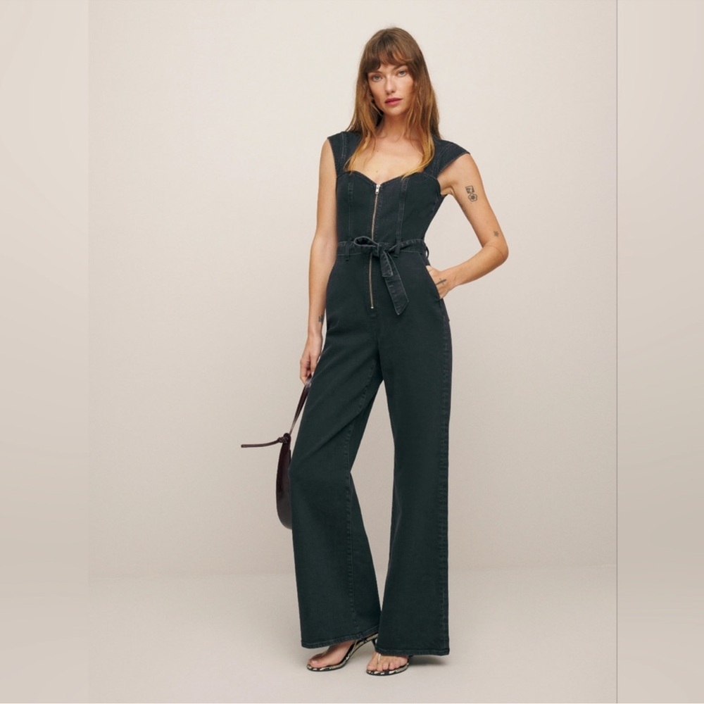 Reformation Calypso Black Denim Jumpsuit size 2 - Picture 4 of 8